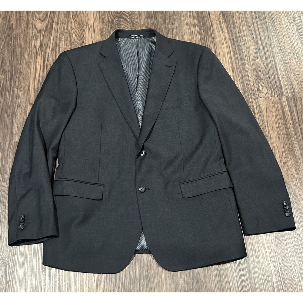 ZANETTI Men's Blazer Jacket 44R Dark Grey 100% Wool 2 Button
